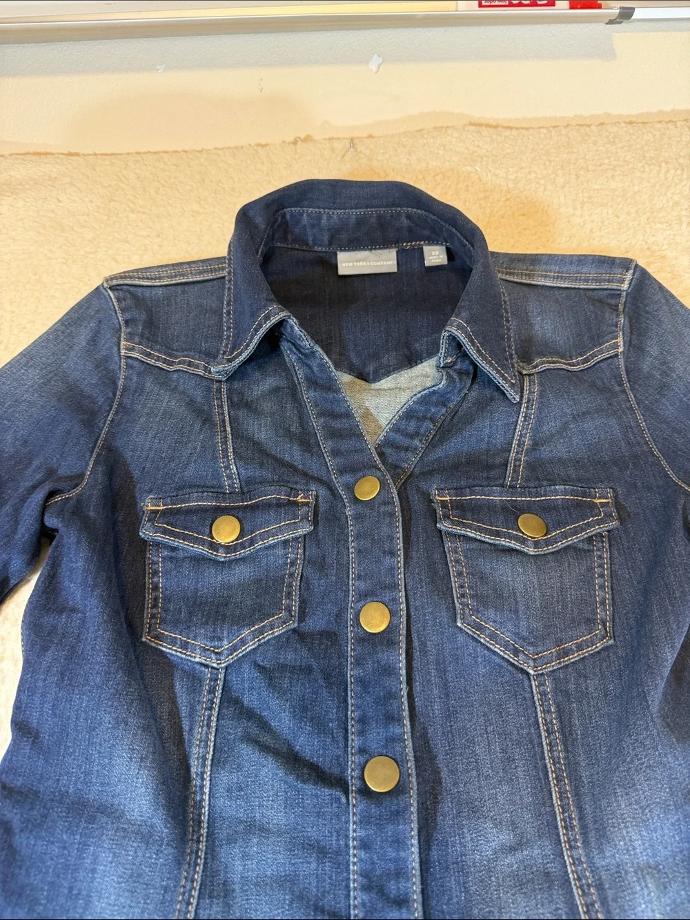 New York & Company Dark Blue Denim Midi Shirt Dress 481